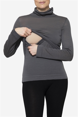 Stillbluse in graue mit hohem Hals - Mit Stillfunktion zu sehen