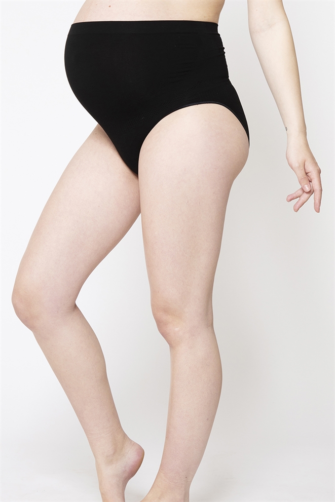 Weiche schwarze Schwangerschaftsunterhose für über dem Bauch - Vorderansicht