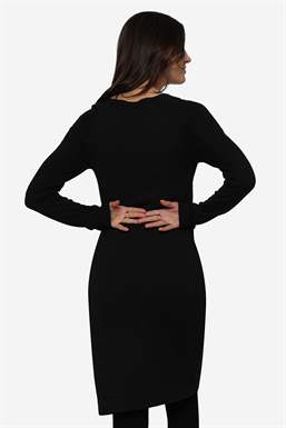 Schwarzes Stillkleid mit runden Ausschnitt , aus Merino wolle - Von hinten zu sehen