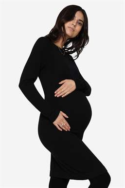 Schwarzes Stillkleid mit runden Ausschnitt , aus Merino wolle - Schwangerer