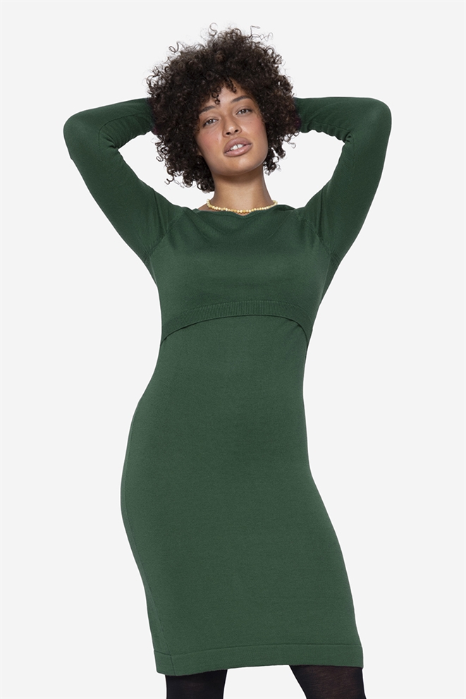 Grünes Stillkleid mit runden Ausschnitt - Vorderansicht