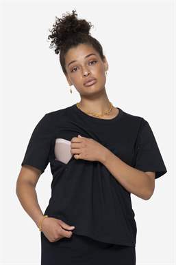 Klassisches schwarzes T-Shirt aus 100% Bio-Baumwolle mit Stillfunktion