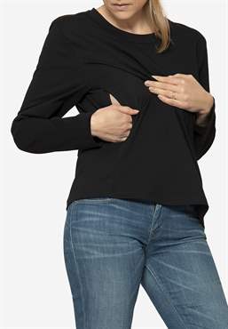 Schwarz T-Shirt aus 100% Bio-Baumwolle mit Stillfunktion - Vorderansicht