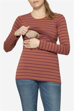 Braun gestreiftes Stillshirt aus Bio-Baumwolle - Mit Stillfunktion zu sehen