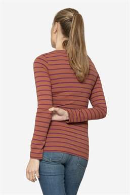 Braun gestreiftes Stillshirt aus Bio-Baumwolle - Von hinten zu sehen