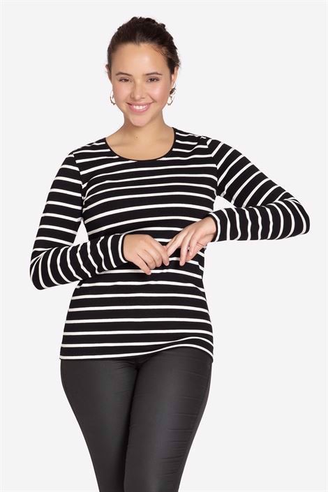 Schwarz-weiß gestreiftes Stillshirt – klassisches T-Shirt-Modell - Vorderansicht
