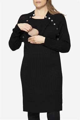 Schwarzes hochgeschnittenes Stillkleid in Kabelstrick - Mit Stillfunktion zu sehen