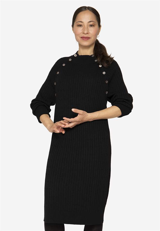 Schwarzes hochgeschnittenes Stillkleid in Kabelstrick
