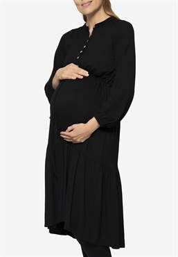 Schwarzes Boheme Stillkleid aus Bio-Bambus - Mit schwangerschaftsbauch