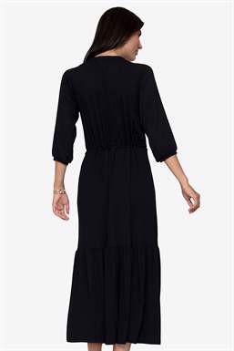 Schwarzes Boheme Stillkleid aus Bio-Bambus- von hinten zu sehen