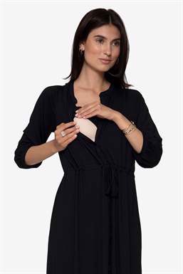 Schwarzes Boheme Stillkleid aus Bio-Bambus - mit Stillfunktion zu sehen