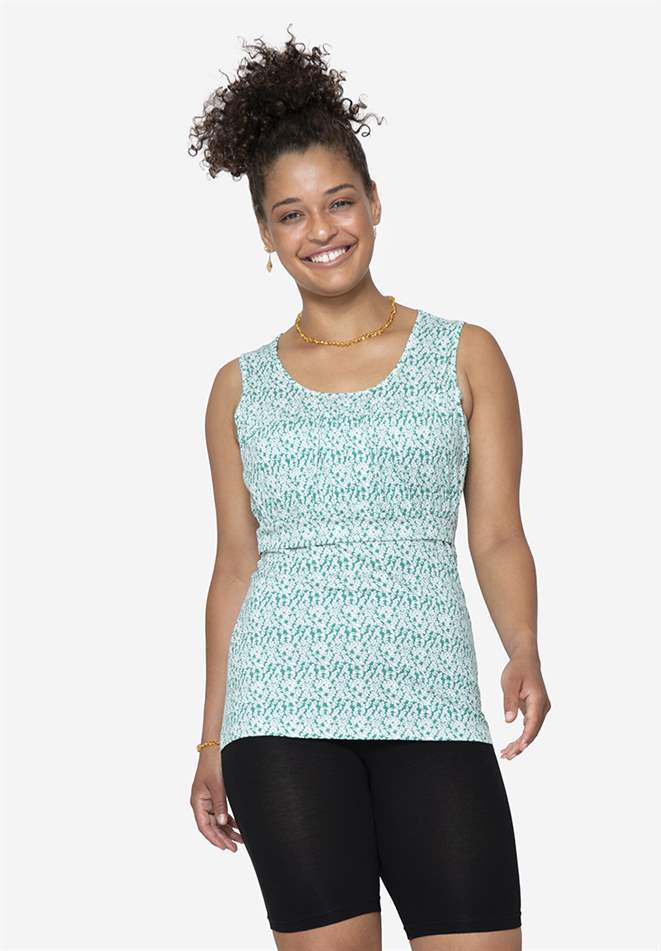 Rose floralprint Stilltop mit Falten an der Brust aus Bambus - Vorderansicht