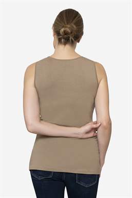 Beige Stilltop mit Falten an der Brust aus Bambus, Von hinten zu sehen