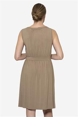 Beige ärmelloses Stillkleid aus Bambusfasern aus Bio-Bambus, von hinten zu sehen