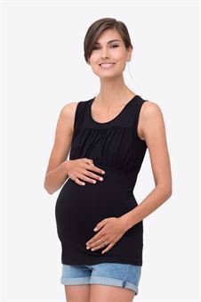 Schwarzes Stilloberteil mit Drapierung an der Brust aus Bambusfasern - Mit schwangerschaftsbauch
