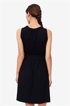 Schwarzes ärmelloses Stillkleid aus Bambus-Fasern, knielang - von hinten zu sehen